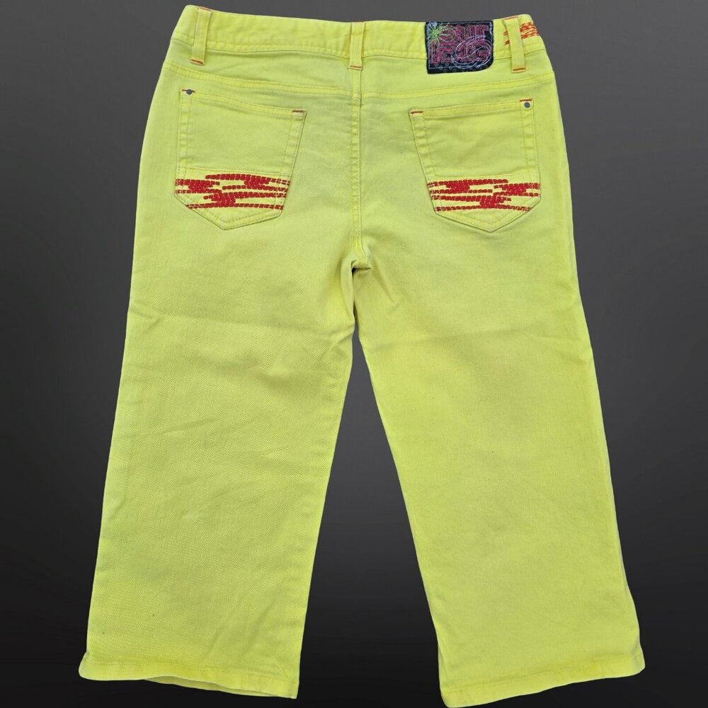 Y2K Bright Yellow Capri Jeans Size 9 Emo Mcbling Cyber Rave 2000s Colorful Denim